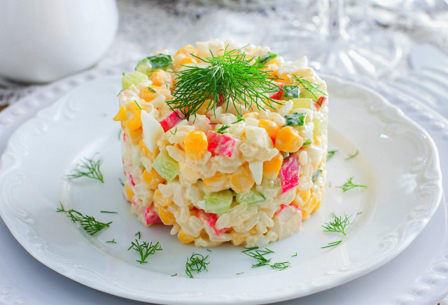 Classic crab salad with corn and rice