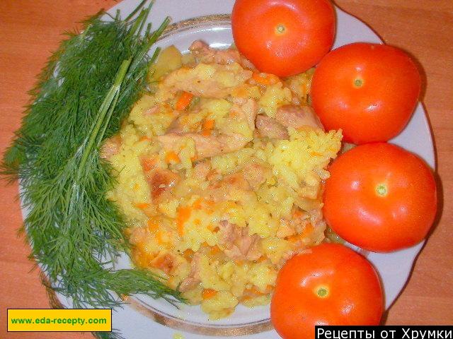 Pilaf pork with rice in a slow cooker