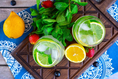 Lemonade drink made of lemons and mint