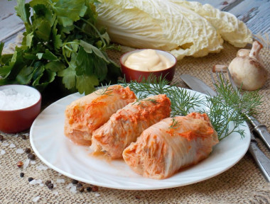 Cabbage rolls from Beijing cabbage with minced meat and rice