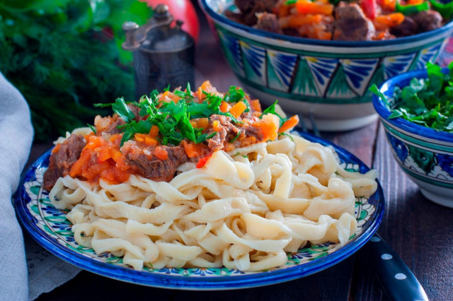 Homemade noodles for lagman