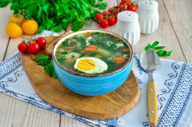 Nettle soup with egg, potatoes and chicken