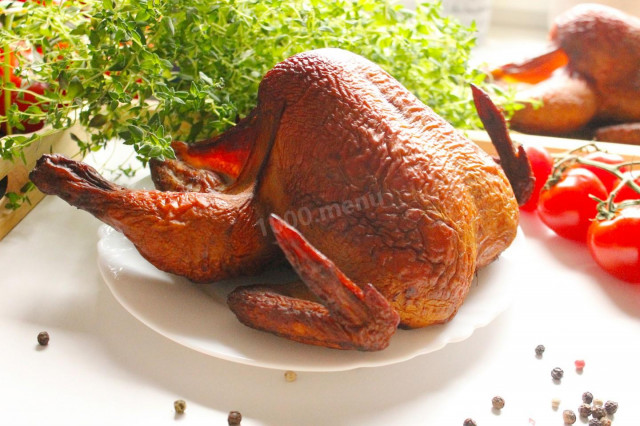 Hot smoked chicken in a smokehouse at home