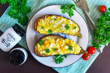 Eggplant baked with cheese and garlic in the oven