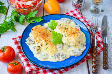 Chicken breast with mushrooms in cream sauce