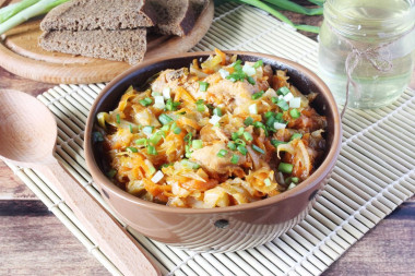 Chicken with cabbage in a slow cooker stewed