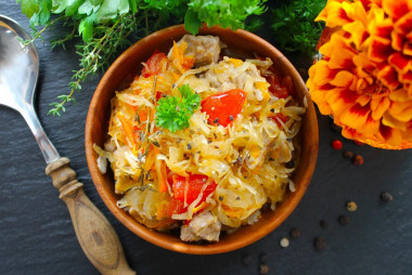 Sauerkraut with meat stewed in a slow cooker