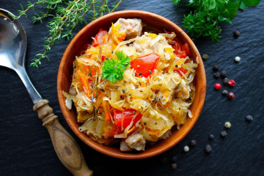 Sauerkraut with meat stewed in a slow cooker