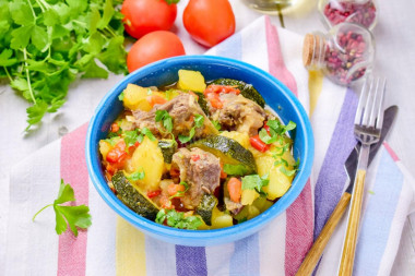 Lamb with vegetables in a cauldron stewed