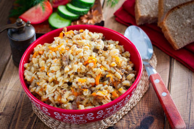 Pearl barley with stew in a slow cooker