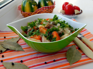 Stewed meat with vegetables in a slow cooker