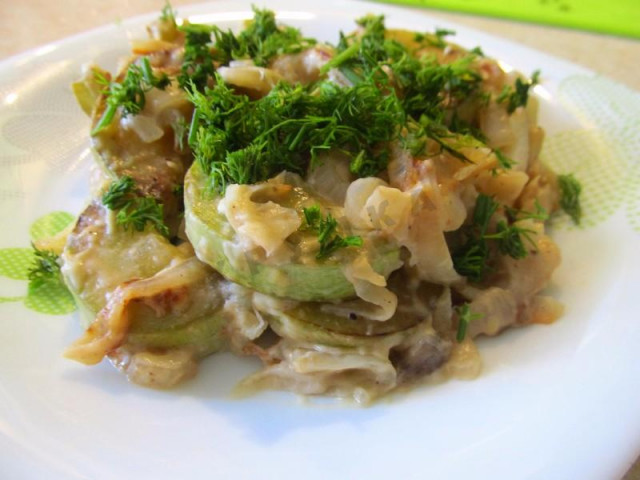 Zucchini stewed in sour cream in a slow cooker