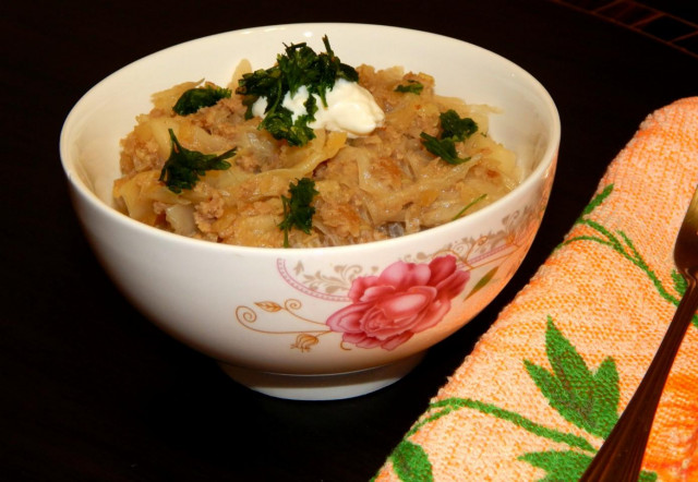 Stewed cabbage with minced meat in a slow cooker