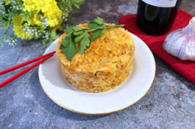 Stewed rice with minced turmeric, carrots and onions