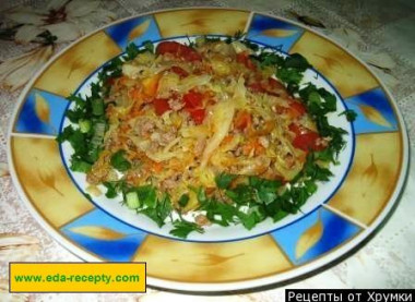 Stewed cabbage with minced meat in a frying pan