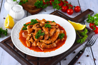 Pork goulash with tomato sauce