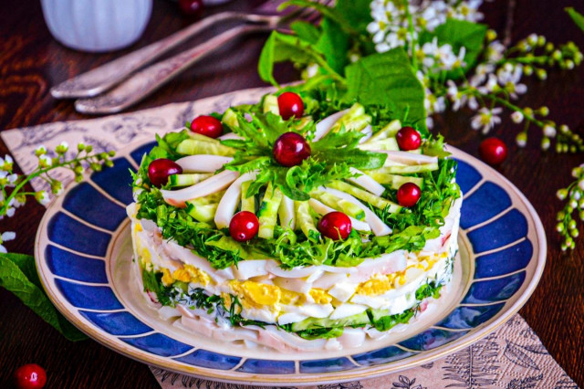 Salad with squid cucumbers eggs