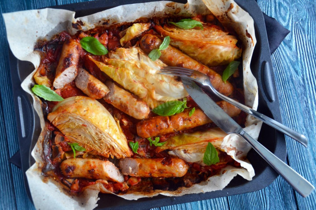 Bavarian sausages in the oven