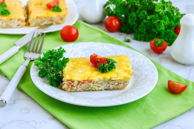 Cabbage casserole with cheese in the oven