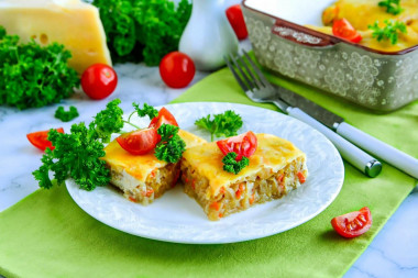 Cabbage casserole with cheese in the oven