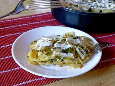 Potato casserole in a frying pan