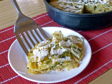 Potato casserole in a frying pan