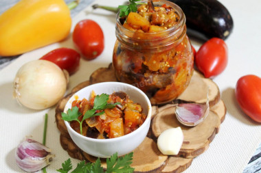 Eggplant caviar in a frying pan