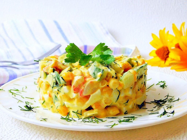 Salad with crab sticks cucumber and egg