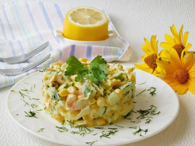 Salad with crab sticks cucumber and egg