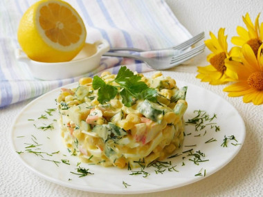 Salad with crab sticks cucumber and egg