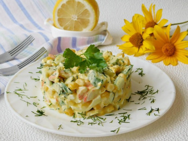 Salad with crab sticks cucumber and egg