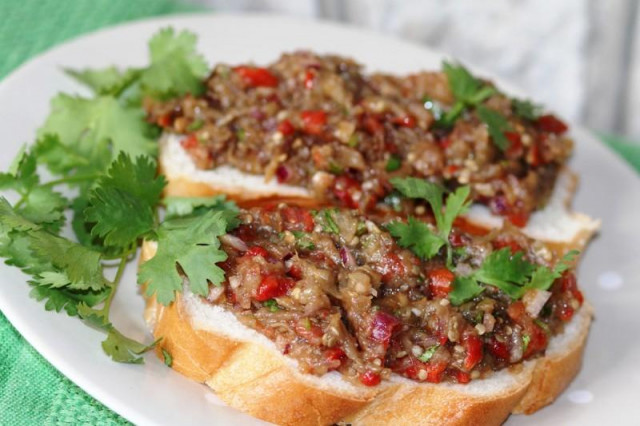 Eggplant caviar through a meat grinder