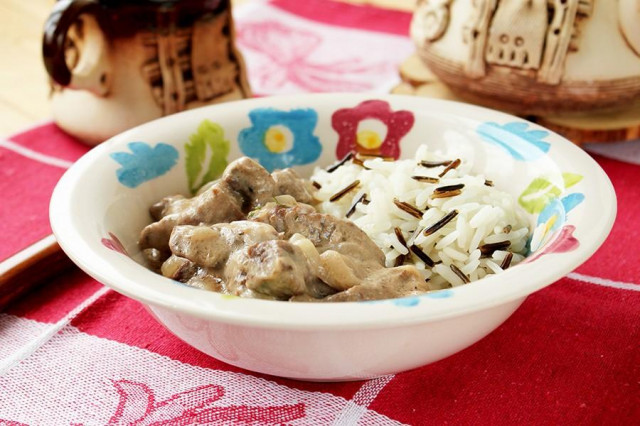 Pork beef stroganoff in a slow cooker