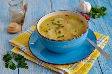 Chicken soup with dumplings in chicken broth