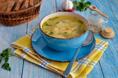 Chicken soup with dumplings in chicken broth