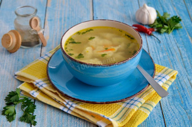 Chicken soup with dumplings in chicken broth