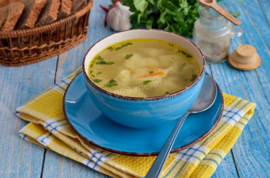 Chicken soup with dumplings in chicken broth