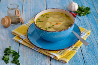 Chicken soup with dumplings in chicken broth