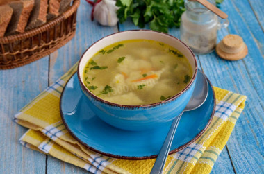 Chicken soup with dumplings in chicken broth