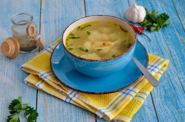 Chicken soup with dumplings in chicken broth