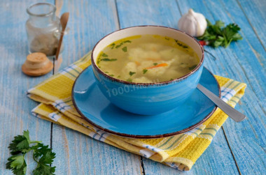 Chicken soup with dumplings in chicken broth