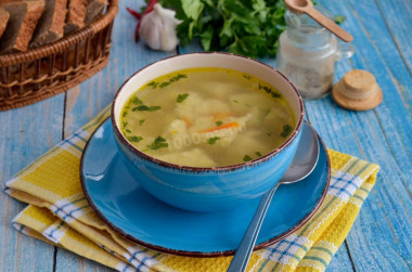 Chicken soup with dumplings in chicken broth