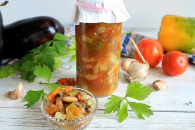 Eggplant with beans, peppers and tomatoes for winter