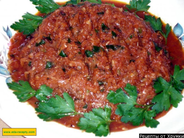 Zucchini appetizer with garlic and tomato paste