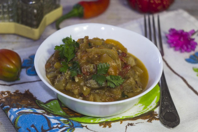 Eggplant with peppers and tomatoes