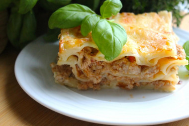 Classic lasagna with minced meat in the oven is simple