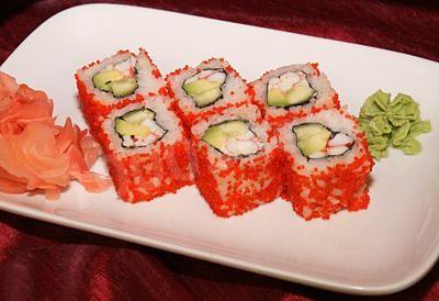 California Rolls with avocado, shrimp and red caviar