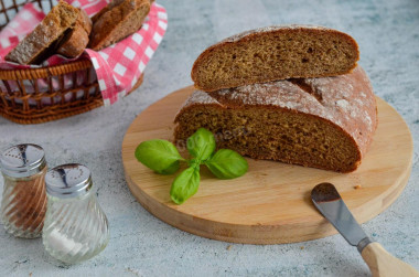 Black bread made from rye and wheat flour in the oven