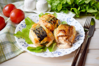 Mackerel pieces baked in the oven