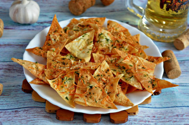 Homemade pita bread chips in the oven